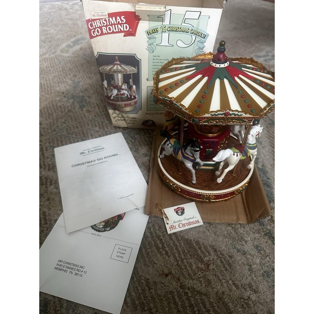 1996 Mr. Christmas Christmas Go Round Musical Carousel Tested, NOS